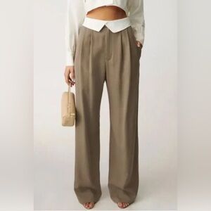 Reformation Petites Stevie High Rise Pants Size 10P Mushroom **Hemmed***